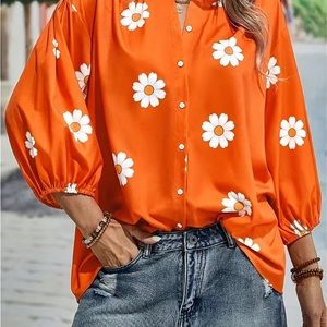 Adorable bright orange & Daisy blouse